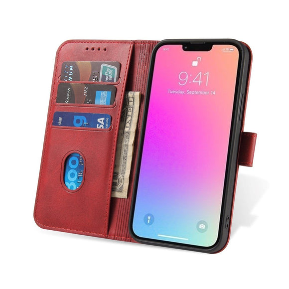 iPhone 13 Læder Cover m. Pung & Magnetisk Luk - Rød