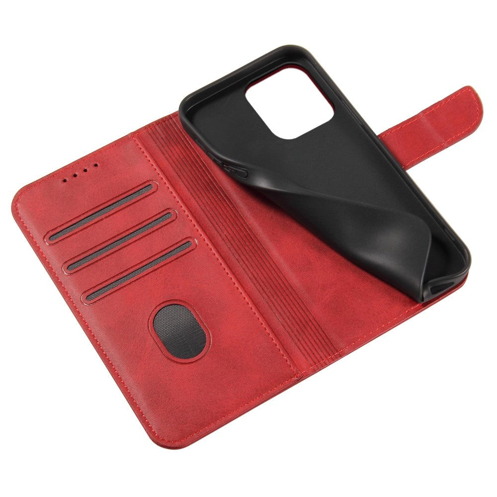 iPhone 13 Læder Cover m. Pung & Magnetisk Luk - Rød