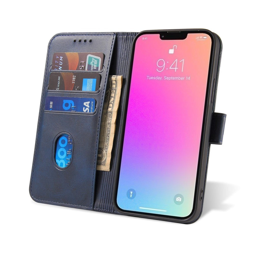 iPhone 13 Læder Cover m. Pung & Magnetisk Luk - Blå