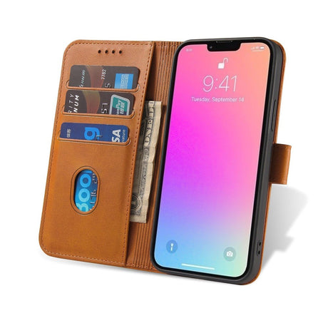 iPhone 13 Læder Cover m. Pung & Magnetisk Luk - Lys Brun