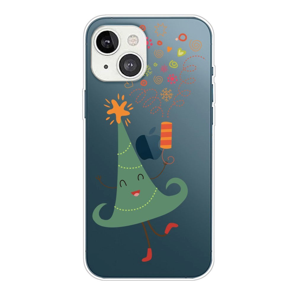 iPhone 13 Plastik Jule Cover - Dansende Juletræ - Gennemsigtig
