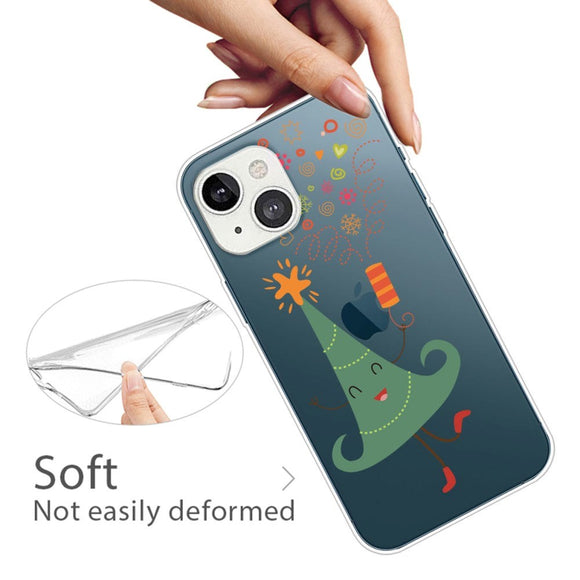 iPhone 13 Plastik Jule Cover - Dansende Juletræ - Gennemsigtig