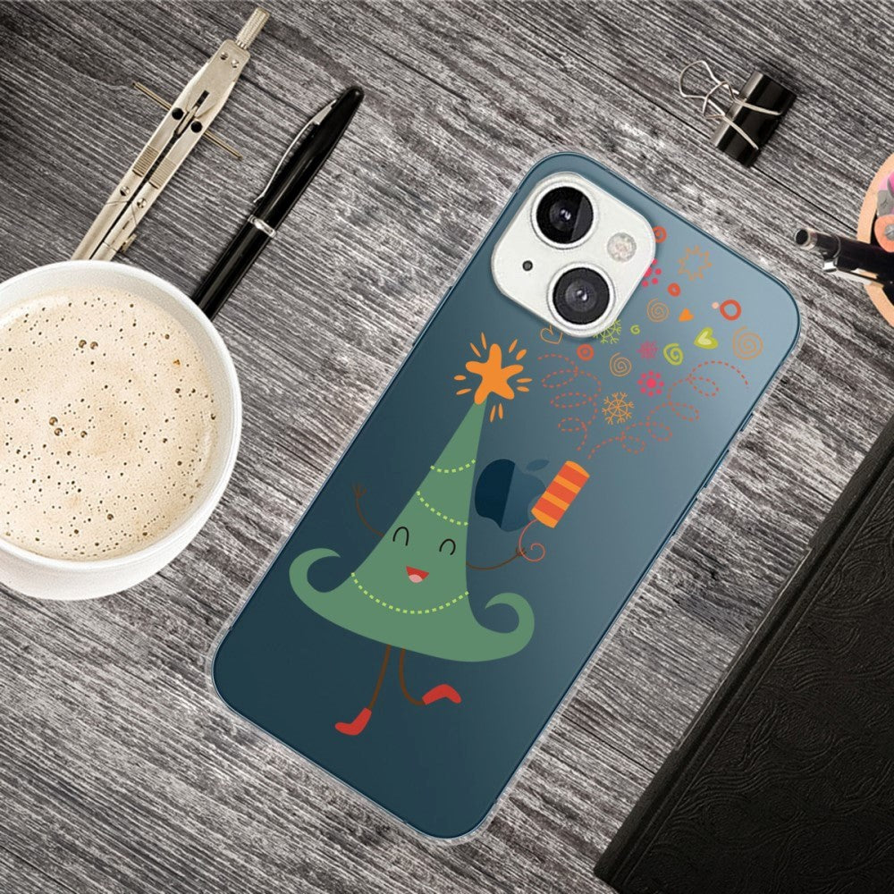 iPhone 13 Plastik Jule Cover - Dansende Juletræ - Gennemsigtig