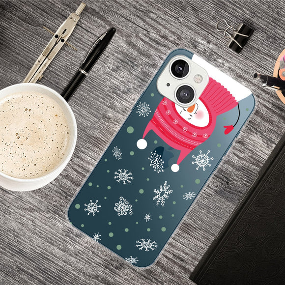 iPhone 13 Fleksibelt Plastik Jule Cover - Snemand & Snefnug