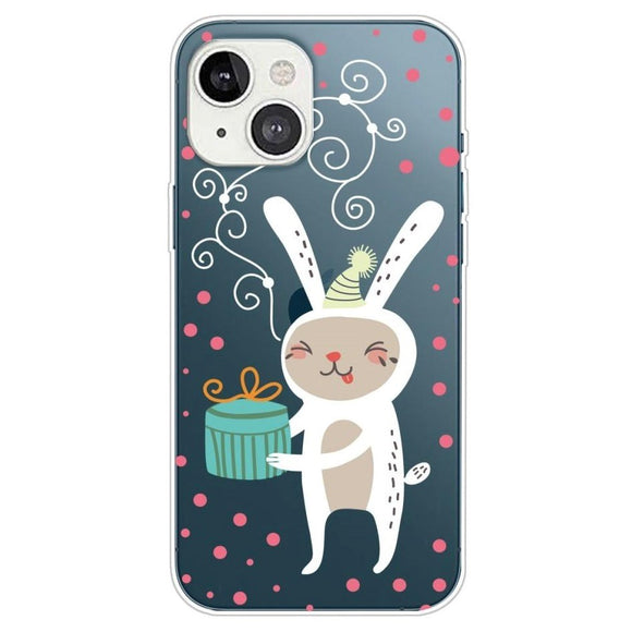 iPhone 13 Plastik Jule Cover - Gavekanin - Gennemsigtig