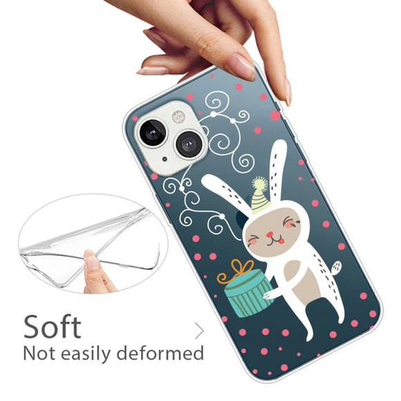 iPhone 13 Plastik Jule Cover - Gavekanin - Gennemsigtig
