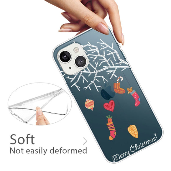 iPhone 13 Plastik Jule Cover - Julesokker - Gennemsigtig