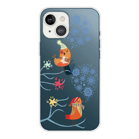 iPhone 13 Plastik Jule Cover - Julefugle - Gennemsigtig