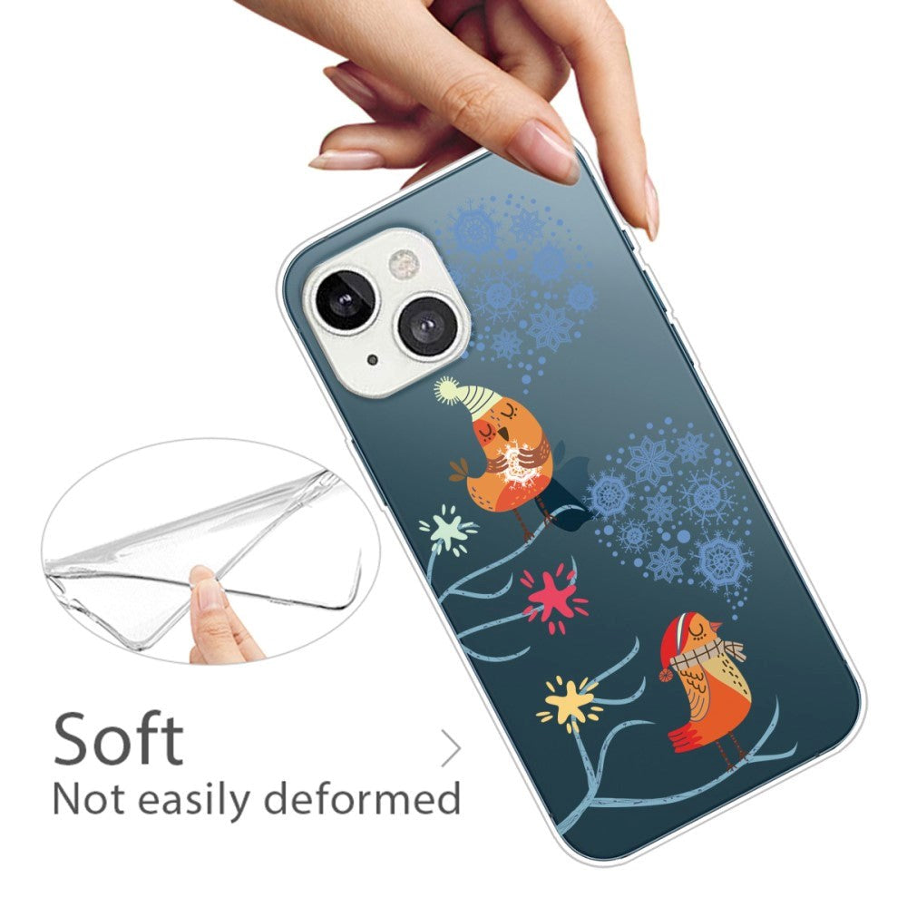 iPhone 13 Plastik Jule Cover - Julefugle - Gennemsigtig