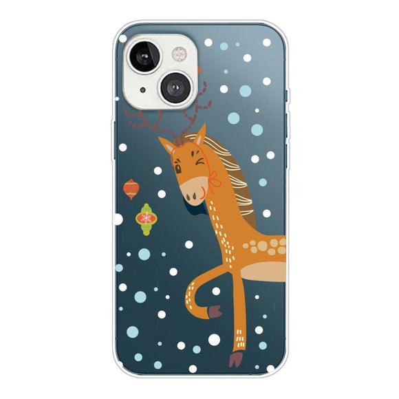 iPhone 13 Plastik Jule Cover - Rensdyr Hest - Gennemsigtig