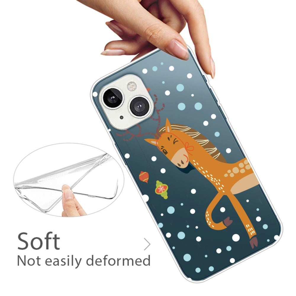 iPhone 13 Plastik Jule Cover - Rensdyr Hest - Gennemsigtig