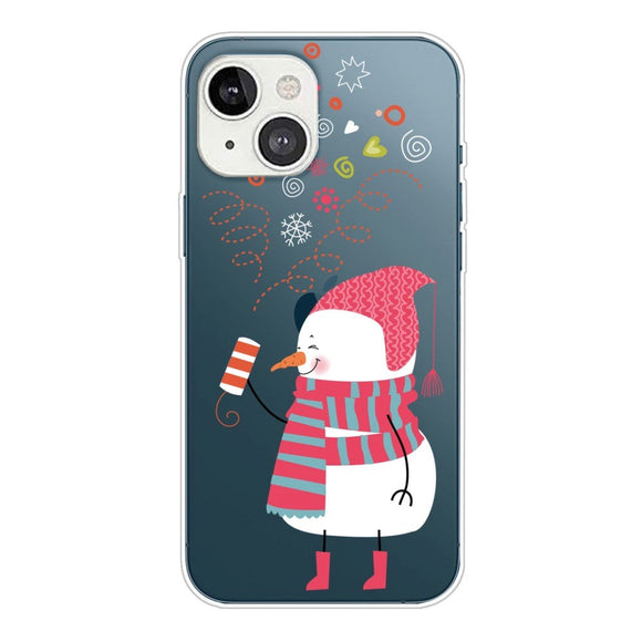 iPhone 13 Plastik Jule Cover - Festlig Snemand - Gennemsigtig