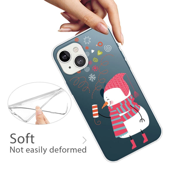 iPhone 13 Plastik Jule Cover - Festlig Snemand - Gennemsigtig