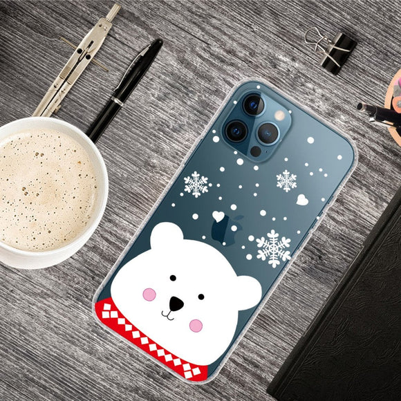 iPhone 13 Pro Fleksibelt Plast Julecover - Merry Christmas - Sød Isbjørn