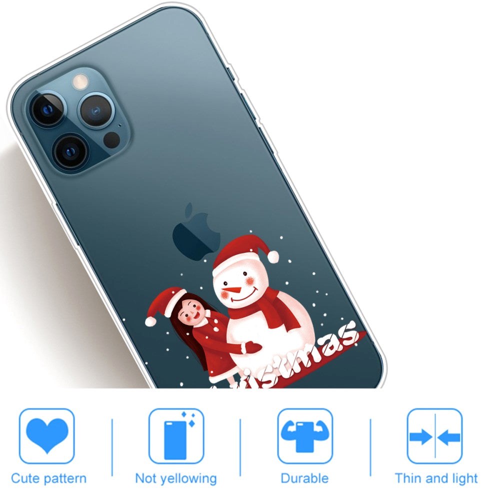 iPhone 13 Pro Fleksibelt Plast Julecover - Merry Christmas - Pige & Snemand