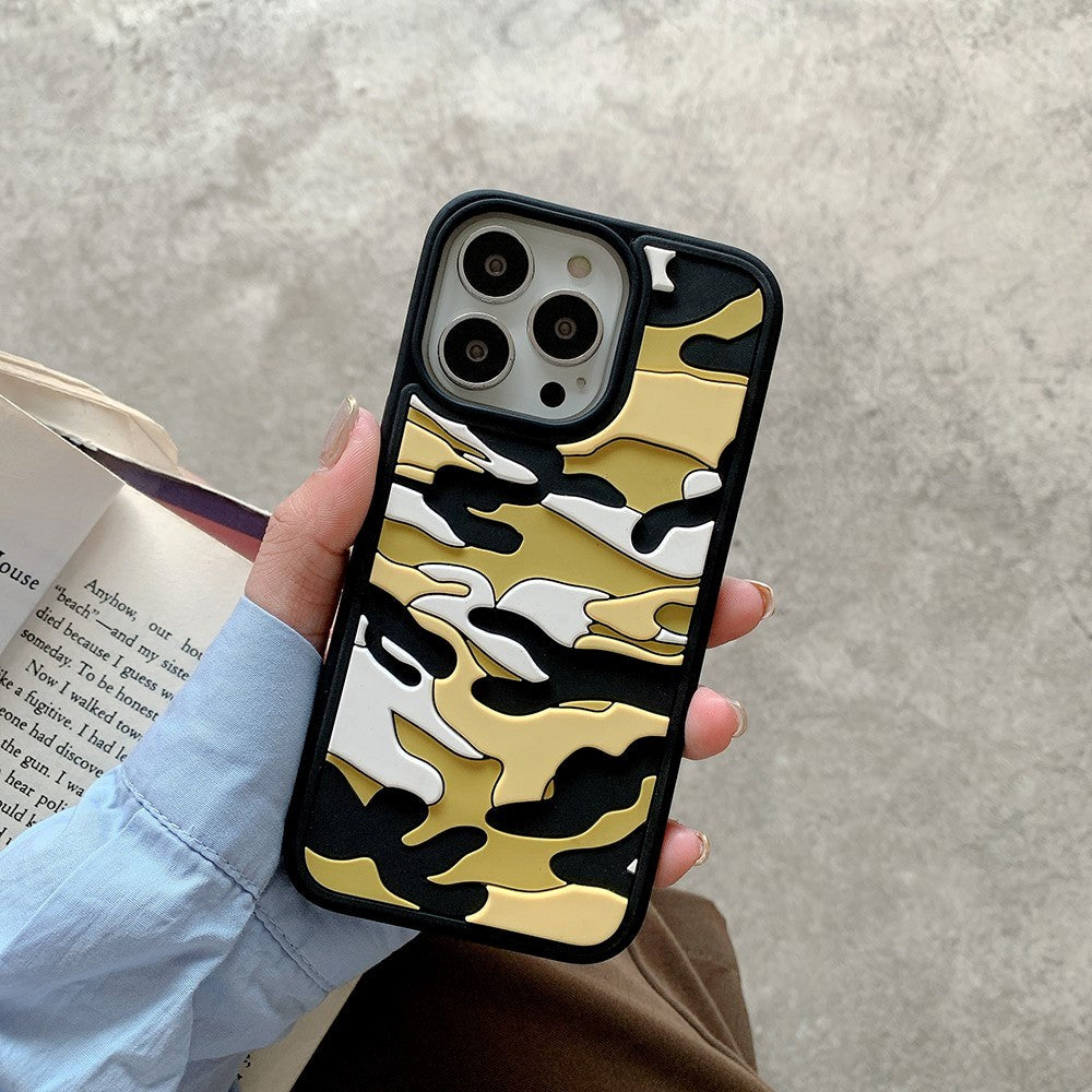 iPhone 13 Pro Fleksibel Silikone Cover - Camouflage - Gul