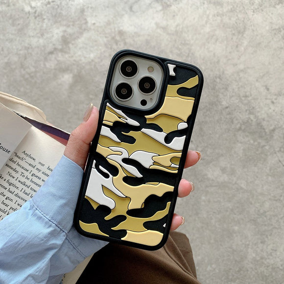 iPhone 13 Pro Fleksibel Silikone Cover - Camouflage - Gul