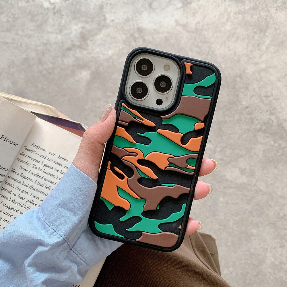 iPhone 13 Pro Fleksibel Silikone Cover - Camouflage - Orange