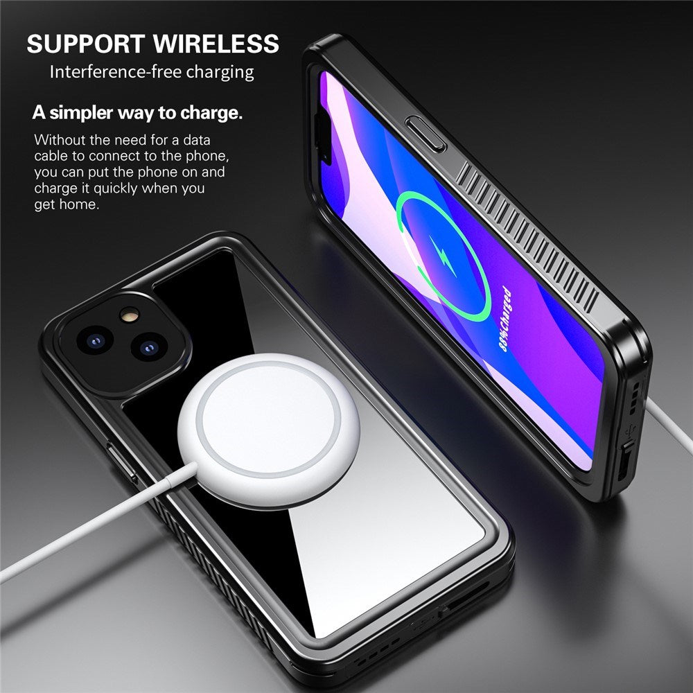 iPhone 13 IP68 Støv- & Vandtæt Cover - Gennemsigtig / Sort