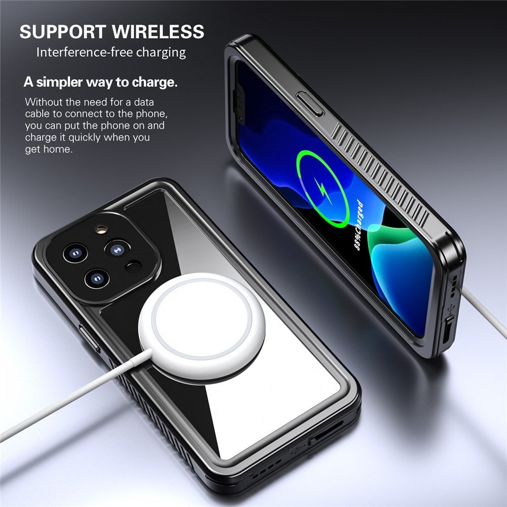 iPhone 13 Pro IP68 Støv- & Vandtæt Cover - Gennemsigtig / Sort