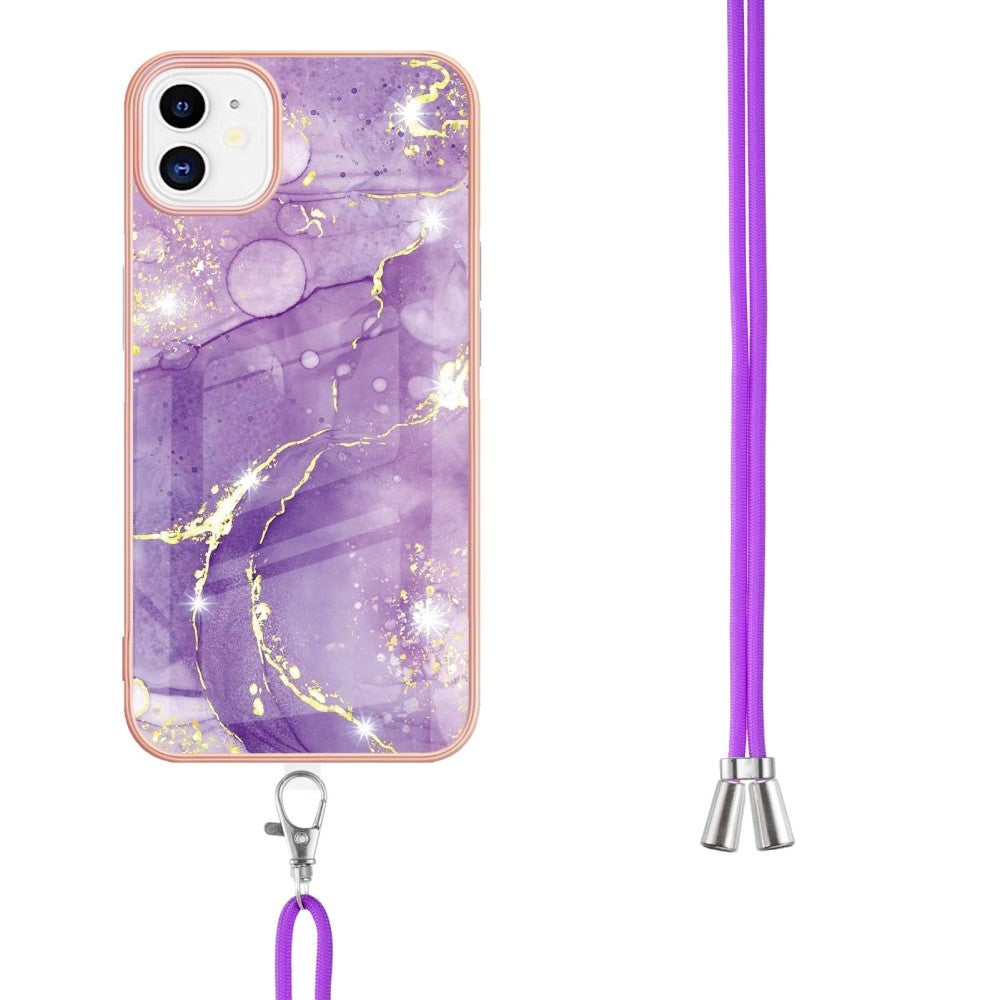 iPhone 11 Marmor Hybrid Cover m. Justerbar Strop - Rose Lilla