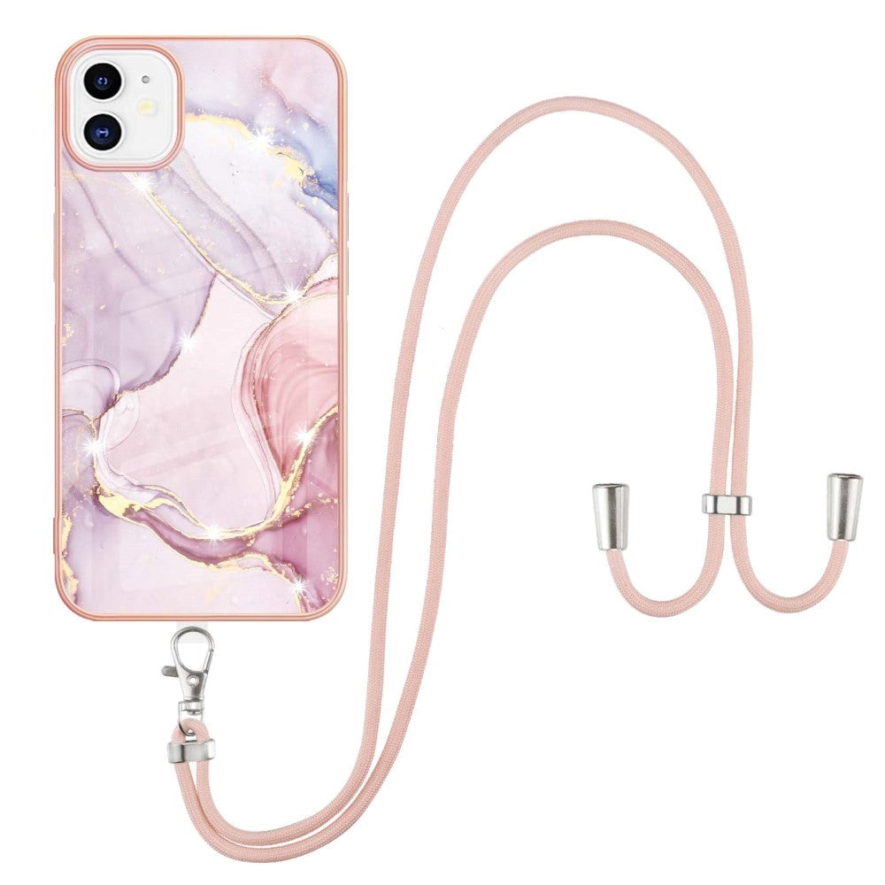 iPhone 11 Marmor Hybrid Cover m. Justerbar Strop - Lyserød