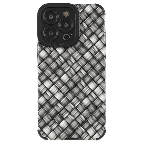 iPhone 13 Pro Fleksibelt Bagside Cover - Vævet Design - Grå