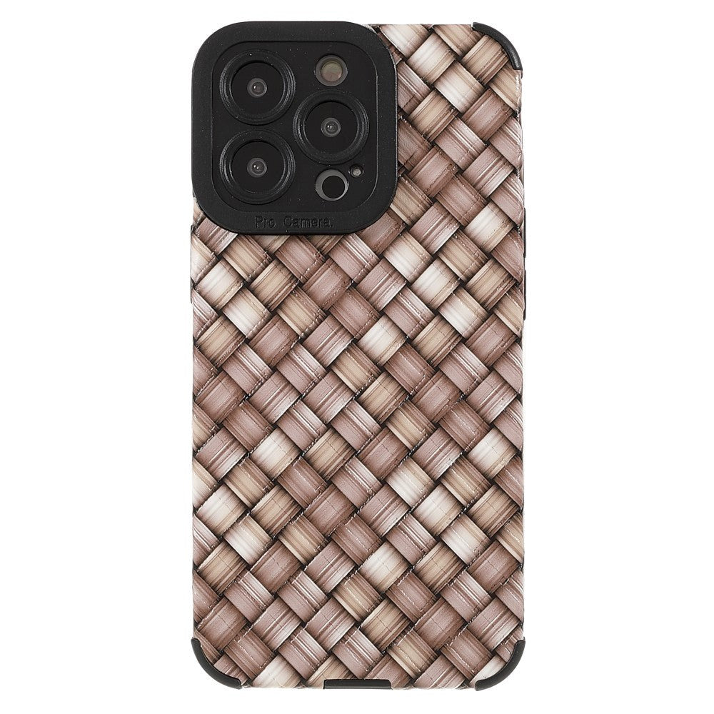 iPhone 13 Pro Fleksibelt Bagside Cover - Vævet Design - Brun