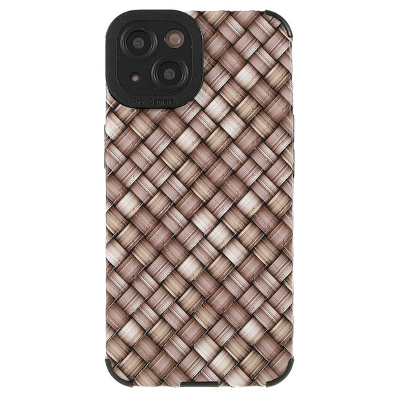 iPhone 13 Fleksibelt Bagside Cover - Vævet Design - Brun