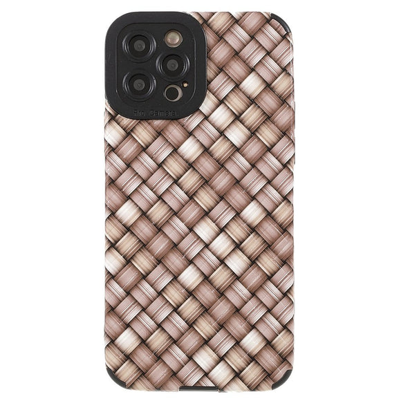 iPhone 12 Pro Fleksibelt Bagside Cover - Vævet Design - Brun