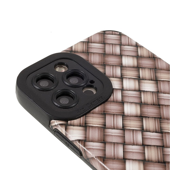 iPhone 12 Pro Fleksibelt Bagside Cover - Vævet Design - Brun