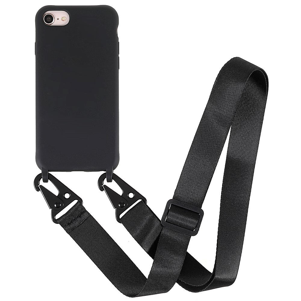 iPhone SE (2022 / 2020) / 8 / 7 Fleksibelt Plastik Cover m. Skulderstrop - Sort