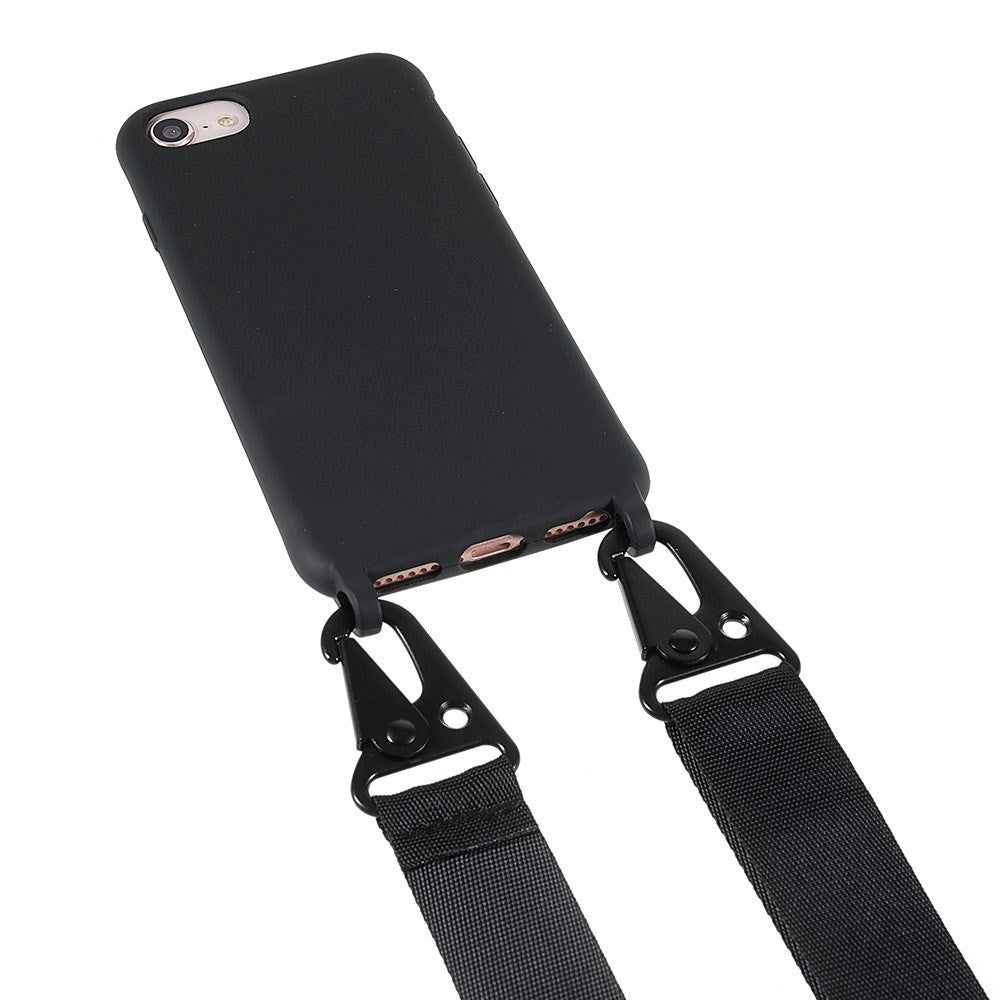 iPhone SE (2022 / 2020) / 8 / 7 Fleksibelt Plastik Cover m. Skulderstrop - Sort