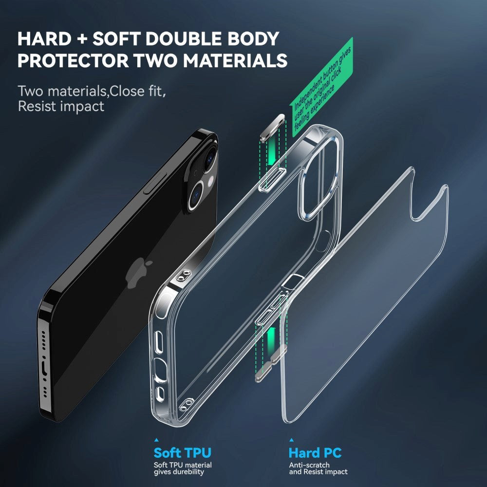 iPhone 13 Crystal Clear Hybrid Plastik Cover - Gennemsigtig