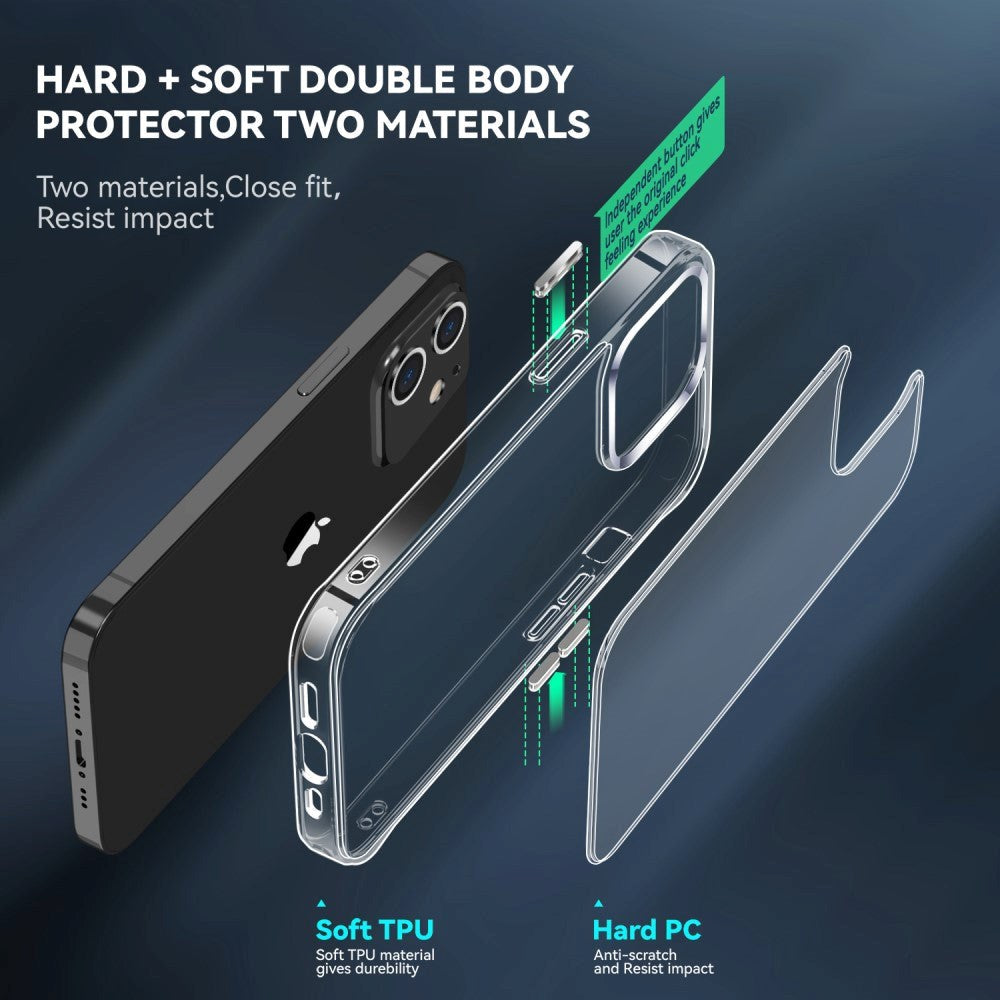 iPhone 12 / 12 Pro Crystal Clear Hybrid Plastik Cover - Gennemsigtig