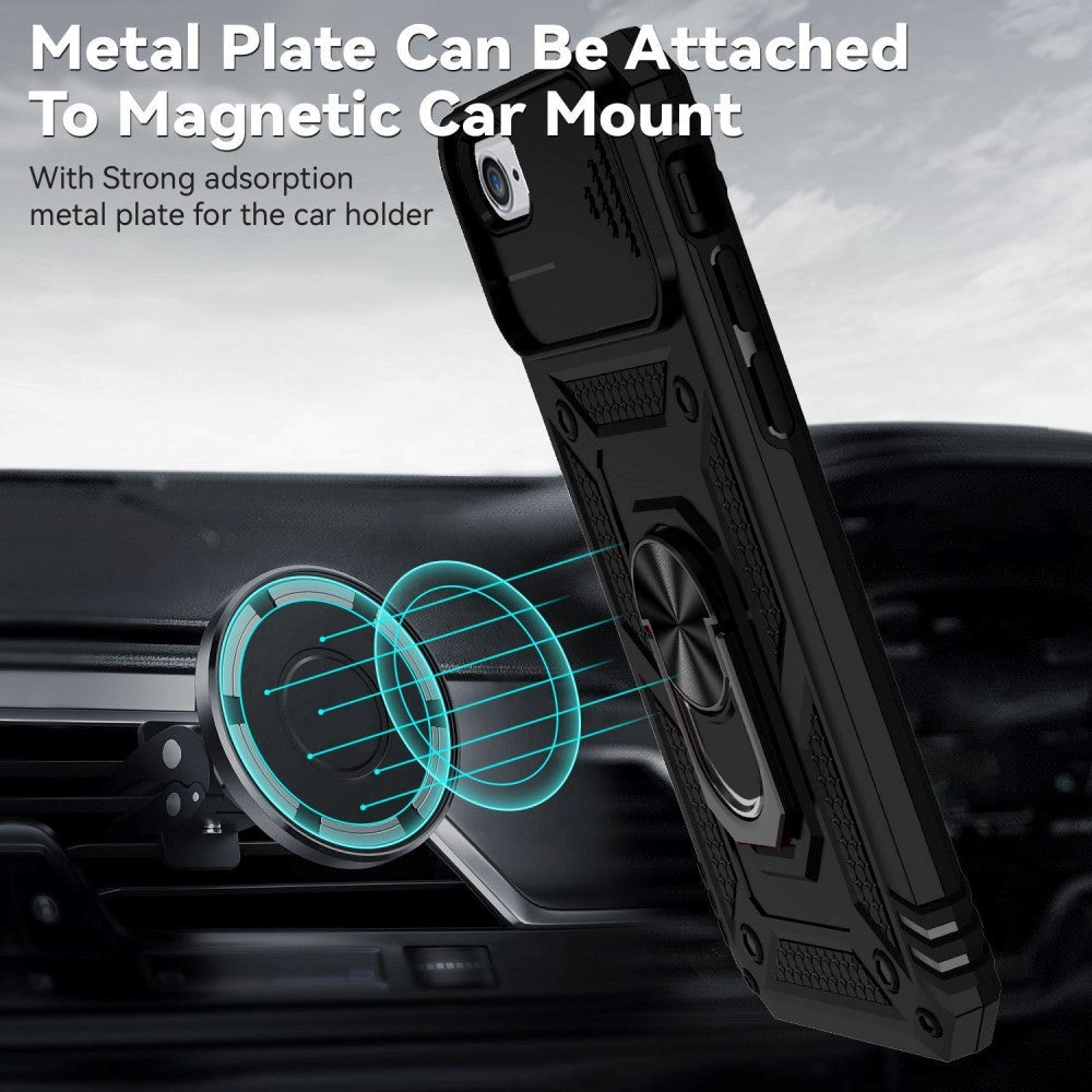 iPhone SE (2022 / 2020) / 8 / 7 Hybrid Håndværker Cover m. Magnetisk Kickstand & Camslider - Sort