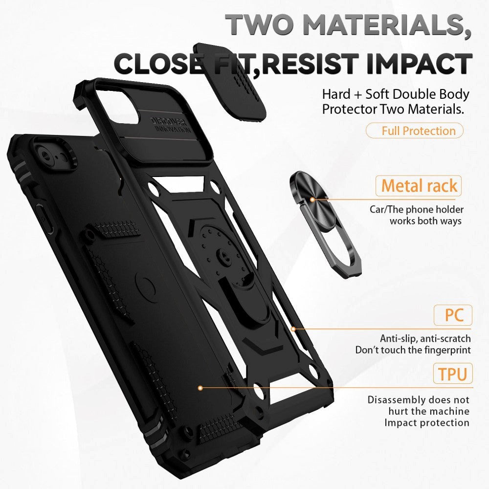 iPhone SE (2022 / 2020) / 8 / 7 Hybrid Håndværker Cover m. Magnetisk Kickstand & Camslider - Sort