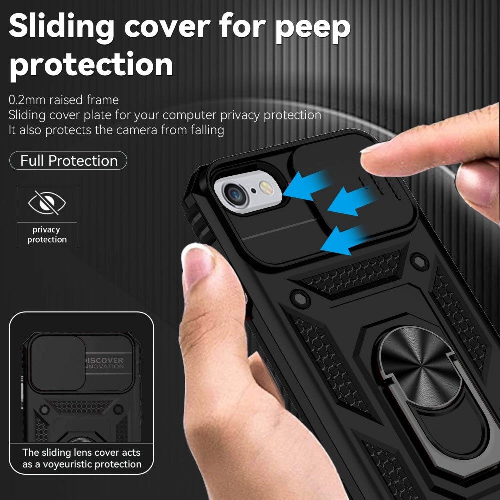 iPhone SE (2022 / 2020) / 8 / 7 Hybrid Håndværker Cover m. Magnetisk Kickstand & Camslider - Sort