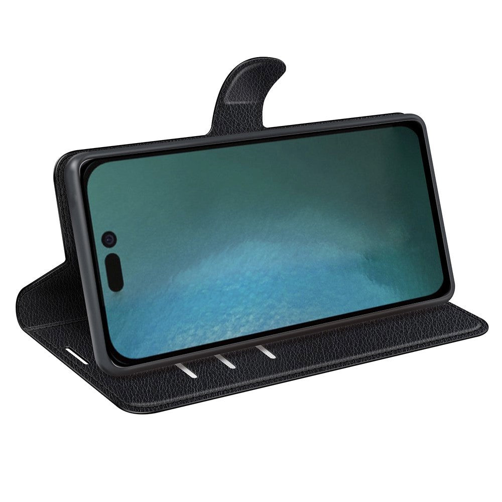 iPhone 14 Pro Max Litchi Læder Cover m. Pung & Magnetisk Luk - Sort