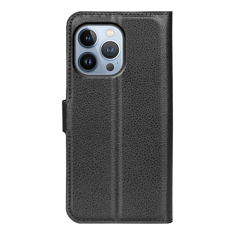iPhone 14 Pro Max Litchi Læder Cover m. Pung & Magnetisk Luk - Sort