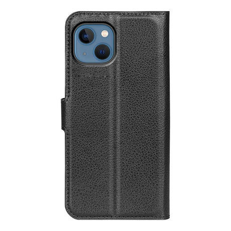 iPhone 14 Litchi Læder Flip Cover m. Pung - Sort