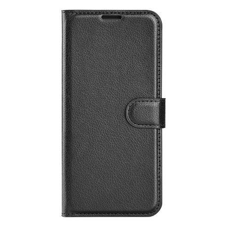 iPhone 14 Litchi Læder Flip Cover m. Pung - Sort