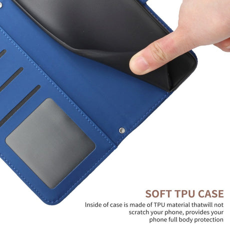 iPhone 14 Læder Cover m. Pung & Strop - Sommerfugl Indgravering - Blå
