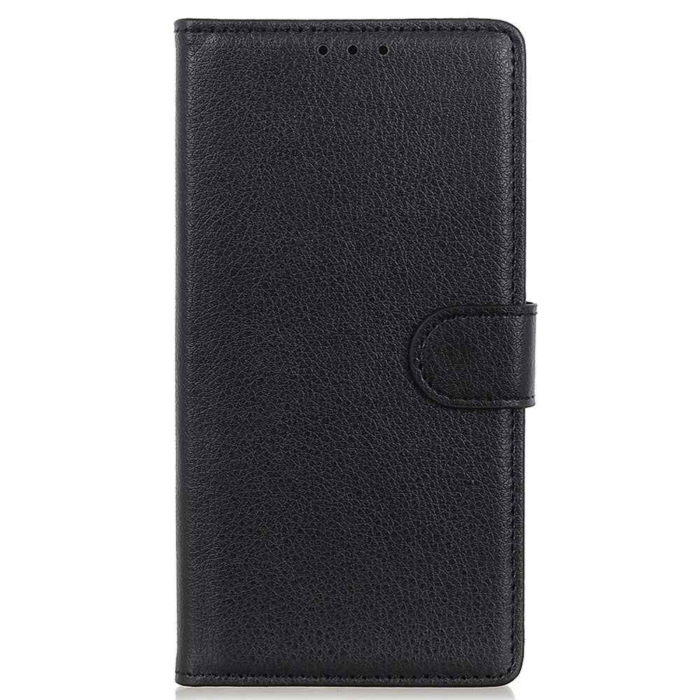 iPhone 14 Pro Litchi Læder Cover m. Pung & Magnetisk Luk - Sort