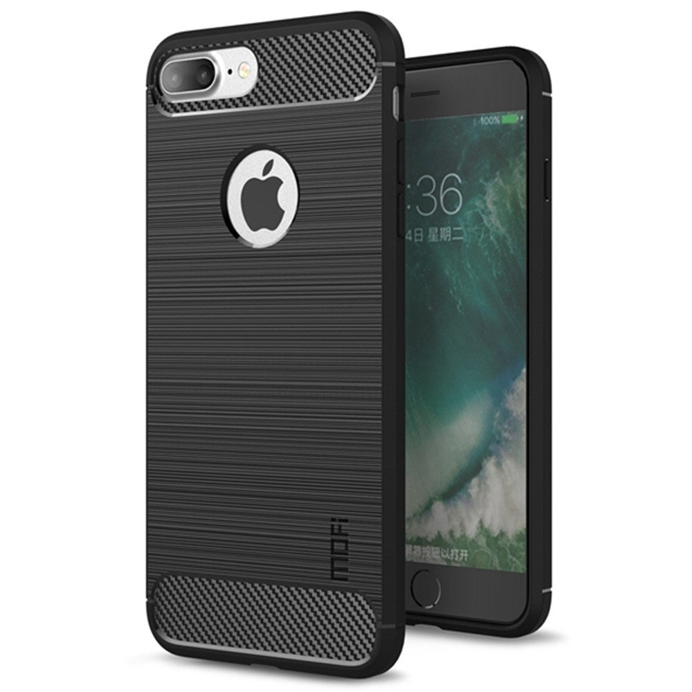 iPhone 7 Plus / 8 Plus Mofi Brushed Carbon Fiber Fleksibelt Plastik Cover - Sort