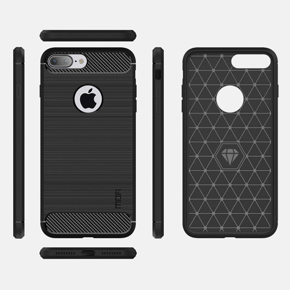 iPhone 7 Plus / 8 Plus Mofi Brushed Carbon Fiber Fleksibelt Plastik Cover - Sort