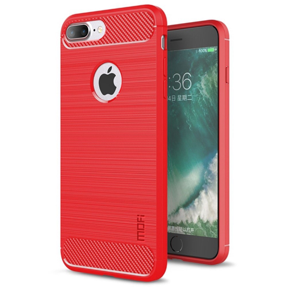 iPhone 7 Plus / 8 Plus Mofi Brushed Carbon Fiber Fleksibelt Plastik Cover - Rød