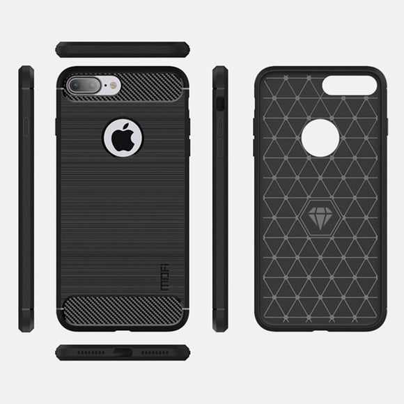 iPhone 7 Plus / 8 Plus Mofi Brushed Carbon Fiber Fleksibelt Plastik Cover - Rød