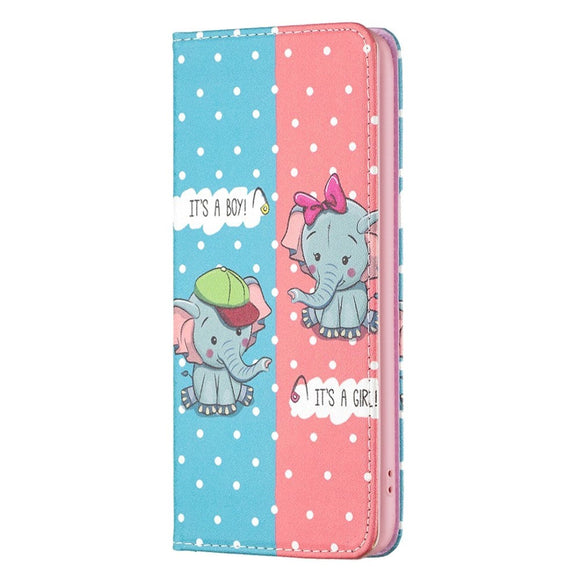 iPhone 14 Pro Læder Cover m. Pung & Ståfunktion -  Elefanter