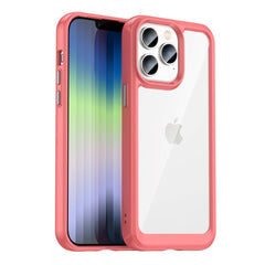 iPhone 14 Pro Hybrid Plastik Cover - Gennemsigtig / Rød